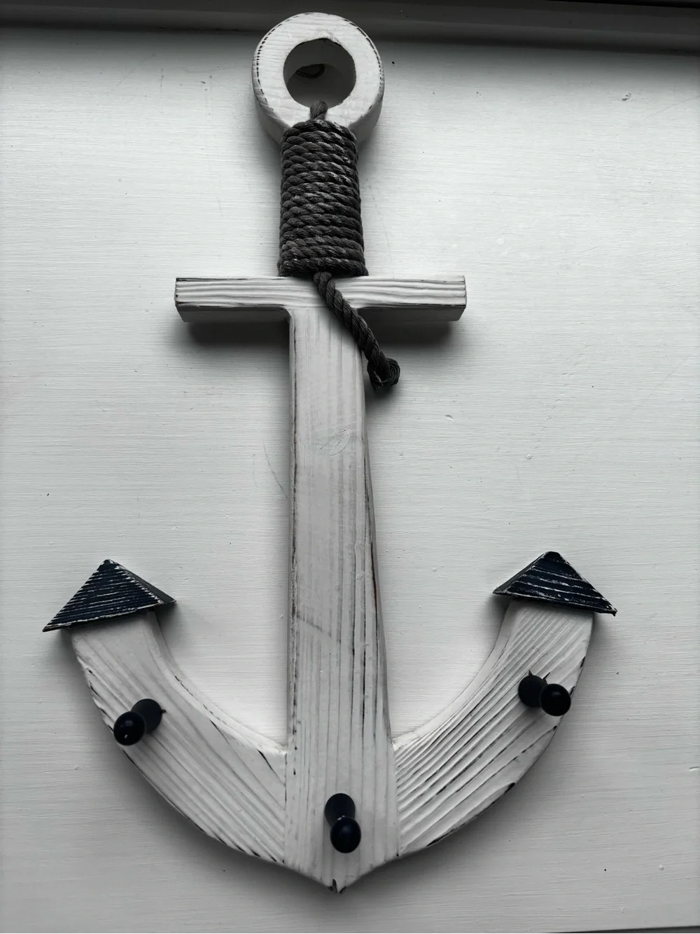 distressed white wooden anchor wall hanger